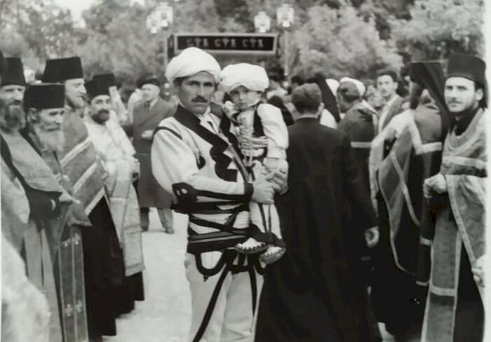 The young Hieromonk Irinej (right) at the enthronement of Patriarch German at the Peć Patriarchate