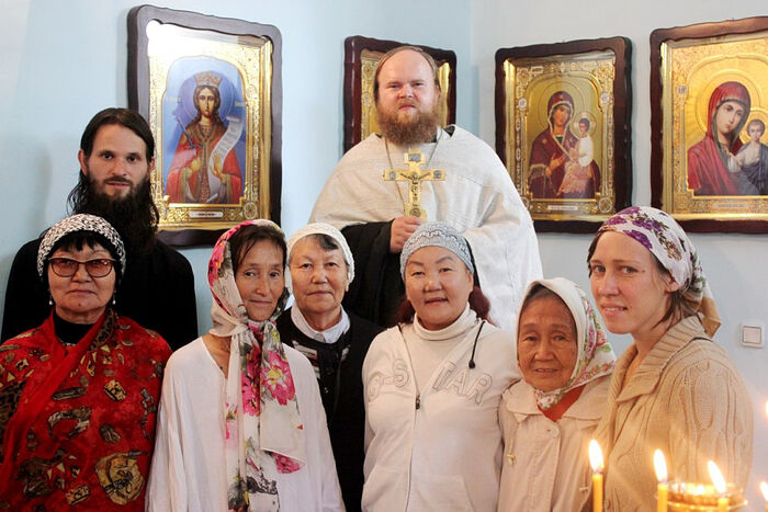 The future Fr. Ambrose with parishioners in Tuva