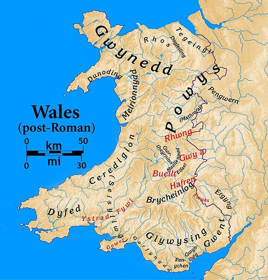 Карта королевств на территории Уэльса после римского владычества