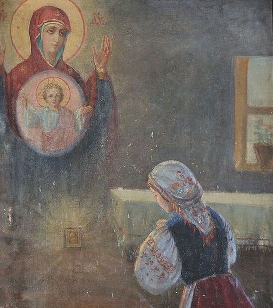 Lydia Spasskaya’s painting of the appearance of the wonderworking icon, late 1980s