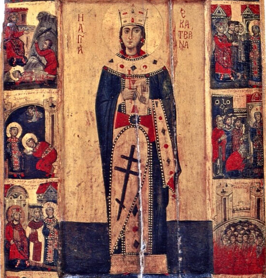 Saint Catherine with Scenes of Her Passion and Martyrdom, early 13th century.