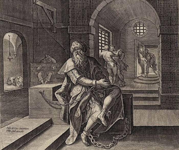 Maarten de Vos, Philips Galle. King Manasseh in prison
