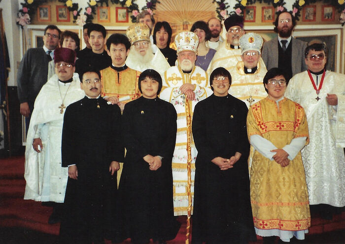 Teachers and students at the St. Herman Seminary. Early 1990s.