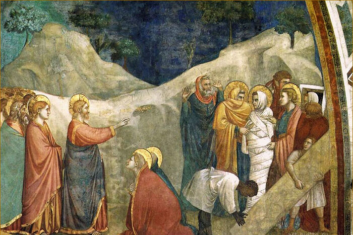 The Raising of Lazarus. Giotto di Bondone. Frescoes of the Lower Church of San Francesco in Assisi. C. 1310. Photo: art-giotto.ru