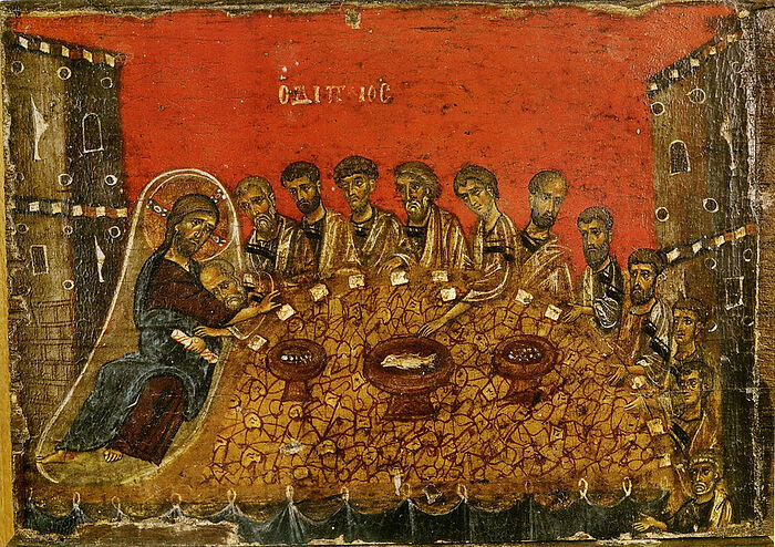 Тайная вечеря. Византийская икона XII в. Афон. Ватопедский монастырь
