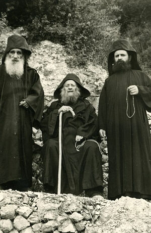 FR. Charalambos (Galanopoulos) to the left of St. Joseph the Hesychast
