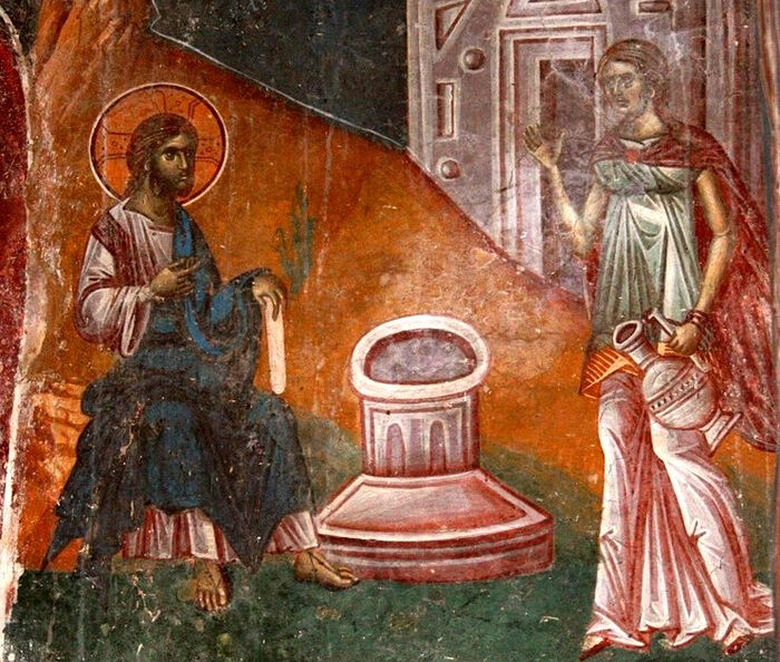 Christ’s Conversation with the Samaritan Woman. Fresco from the Church of St. Nikita in Čučer, Macedonia. C. 1316. Photo: fotoload.ru
