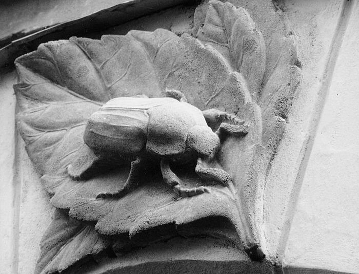 Барельеф майского жука над входной дверью школы