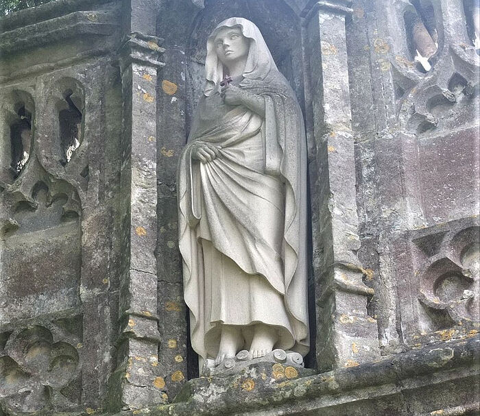 St. Arilda's new statue at St. Arilda's Church in Oldbury-on-Severn, Glos (kindly provided by Martin Fardell, the parish of Oldbury-on-Severn)