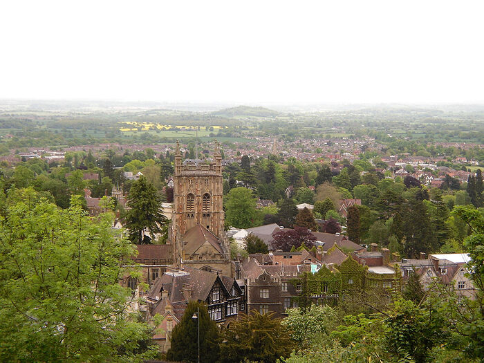 A view of Great Malvern Priory from the Malvern Hills, Worcs (photo by Irina Lapa)