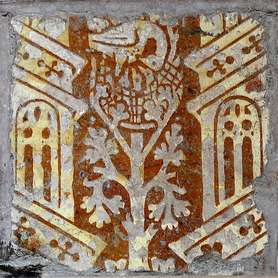 Medieval tiles inside Great Malvern Priory, Worcs
