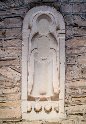 Relief stone sculpture of Madonna at Deerhurst church (copyright of Deerhurst Parochial Church Council)
