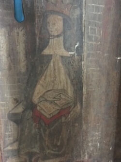 Image of Queen Adeliza or St. Etheldreda of Ely on the screen of St. Michael's Church, Stanton Harcourt (provided by Gillian Salway)