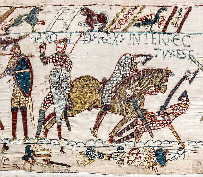 King Harold's death depicted at the Bayeux Tapestry (photo from Wikipedia)