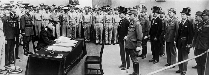 Подписание Акта о безоговорочной капитуляции Японии. Токийский залив, линкор «Миссури», 2 сентября 1945 г.