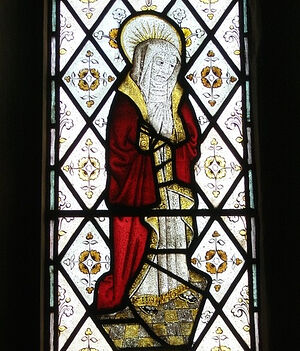 Stained glass image of St. Modwenna at Hamstall Ridware church, Staffs (kindly provided by St. Modwen's Assistant Curate)
