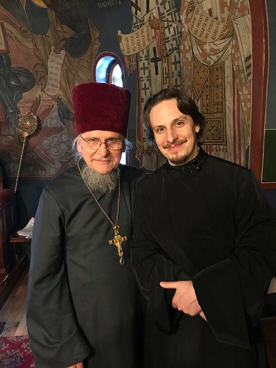 Archpriest Sergei Kotar with his son Nicholas, now a deacon