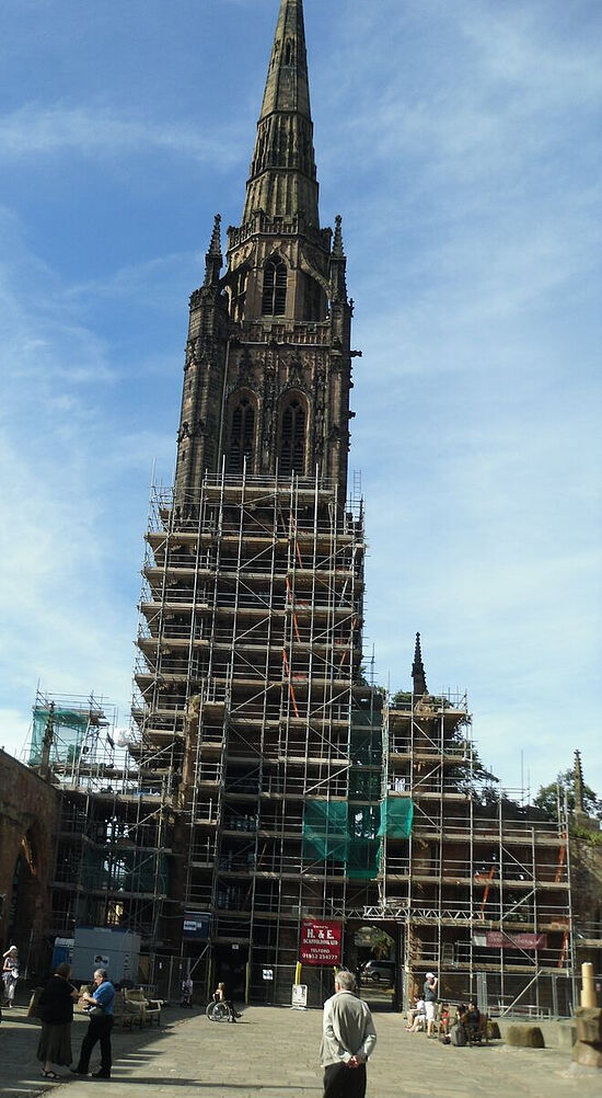 The spire of the bombed cathedral in Coventry. Photo by Irina Lapa