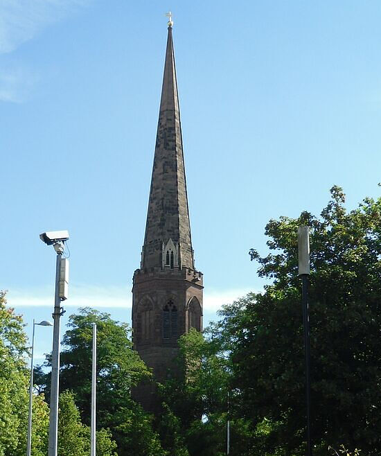 The spire of Christ Church Greyfriars in Coventry, West Midlands. Photo by Irina Lapa