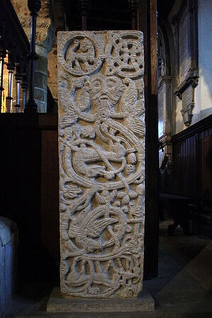 Carved stone thought to be St. Ragener's grave slab at St. Peter's Church in Northampton, Northants. Photo provided by Jean Hawkins