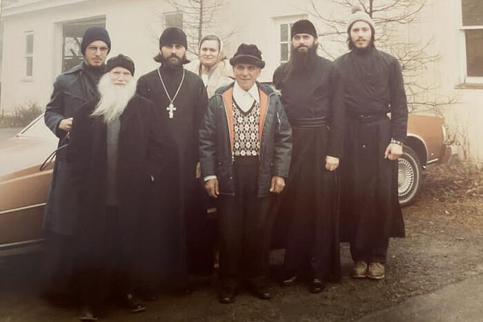 Константин Буциген, архимандрит Владимир (Сухобок), монах Феодосий (Клар), Павел Волменский (крайний справа). Джорданвилль, 1981 г.