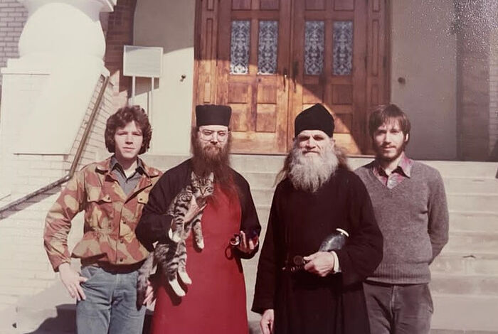 Слева направо: Павел Бутенко, иеромонах Никифор, игумен Гурий, Павел Волменский. Джорданвилль, 1981 г.
