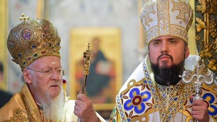 Patriarch Bartholomew and Epiphany Dumenko, the head of the OCU schismatics