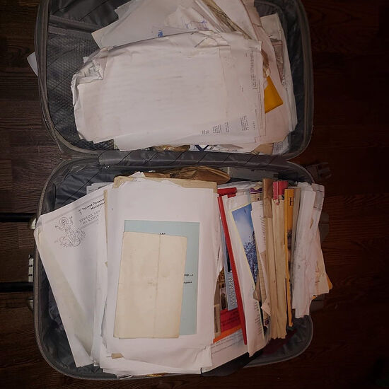 A suitcase full of newly discovered works by Fr. Daniel. Photo: Facebook