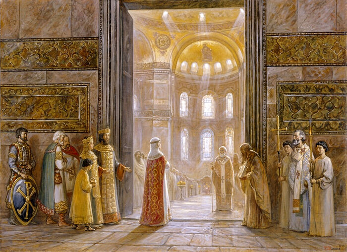 The Artist I. Mashkov. The Holy Equal-to-the-Apostles Grand Princess Olga enters Hagia Sophia in Constantinople.