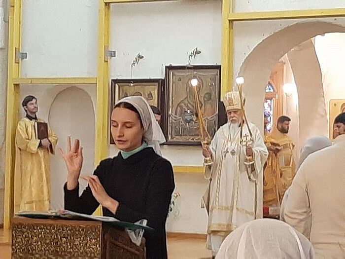 Hierarchical Liturgy at the church of the former Simonov Monastery in Moscow. World Day of the Deaf, celebrated on last Sunday of September