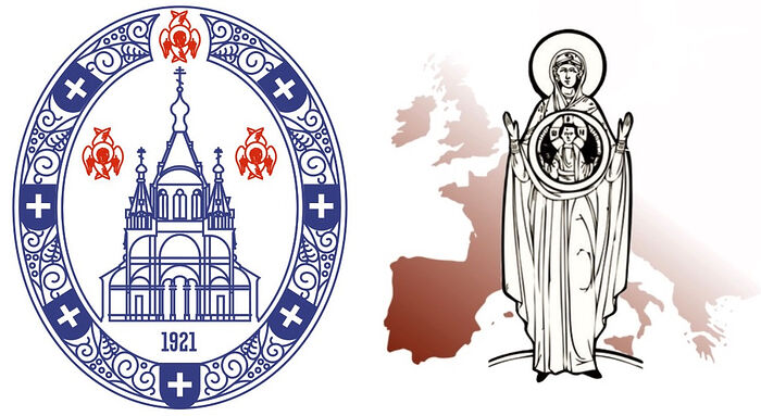 The emblems of the Paris Archdiocese (archeveche.eu) and the ROCOR Diocese of Great Britain (orthodox-europe.org)