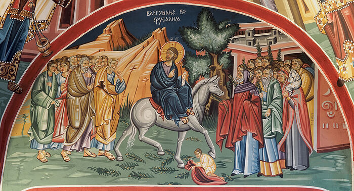 Triumphal entry of Jesus into Jerusalem, Nativity of the Theotokos Church (Bitola), Macedonia. Photo: wikipedia.org