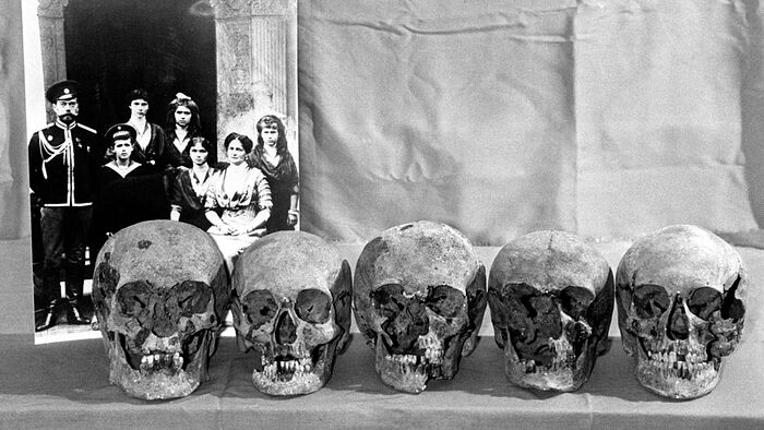 Предполагаемые черепа членов царской семьи, 1993 год. Фото: Анатолий Семехин/ТАСС