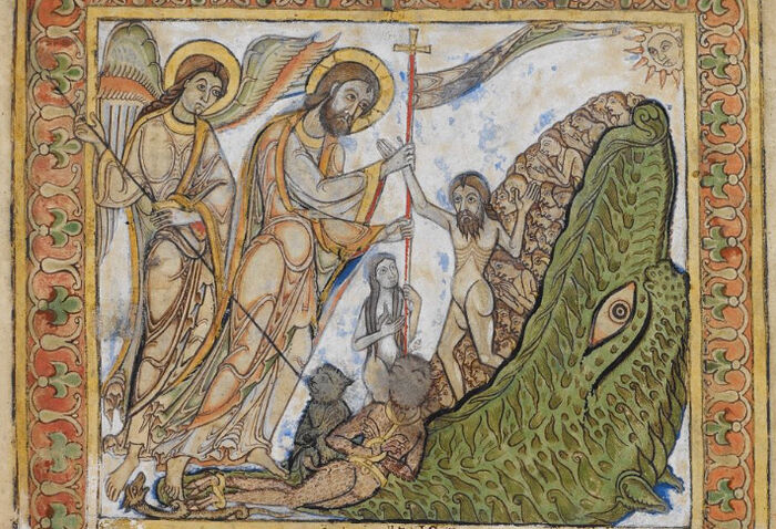 Picture 2: the Descent into Hades. Miniature of the Winchester Psalter. British Library.