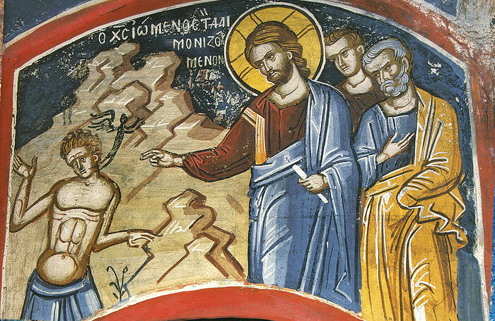 Fresco of Christ casting out a demon