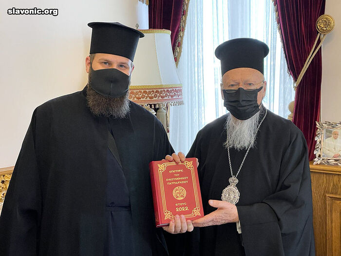 Belya and Patriarch Bartholomew. Photo: slavonic.org