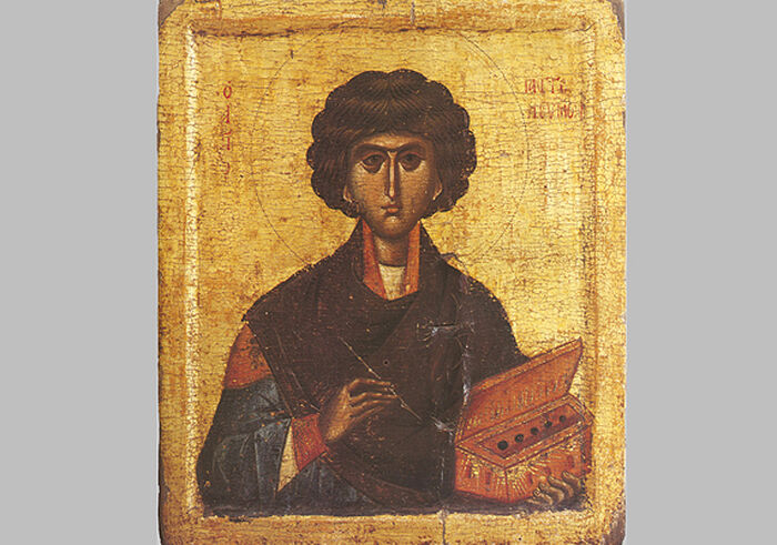 Βυζαντινή εικόνα του Μεγαλομάρτυρα Παντελεήμονα. 14ος αιώνας. Άγιον Όρος, Ιερά Μονή Χιλανδαρίου