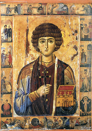 The Great-Martyr and Healer Panteleimon. An icon with Life scenes. St. Catherine’s Monastery on Mt. Sinai (Egypt). Thirteenth century.