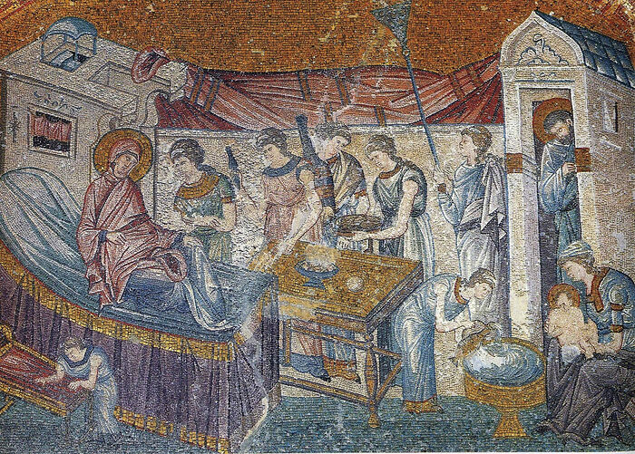 Рождество Богоматери. Мозаика главного храма монастыря Хора. 1314 г.