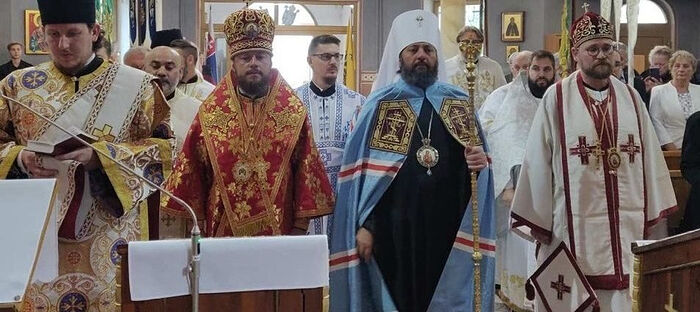 Abp. Viktor (left) and Met. Alexei (center) of the Ukrainian Church, Abp. Juraj (right) of the Czech-Slovak Church. Photo: news.church.ua