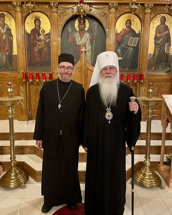 Bishop-elect Nikodhim with Met. Tikhon of the OCA. Photo: albanianarchdiocese.org