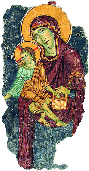 Богородица Милостивая со Христом, питателем сирот. Храм Богородицы Левишки, 1308-1314