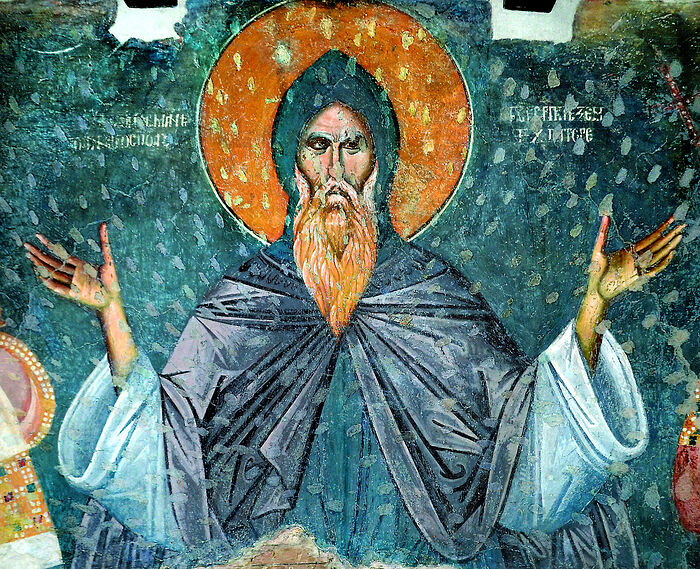 Venerable Simeon the Myrrh-Gusher, founder of Nemanjic Dynasty. Church of the Mother of God Ljeviska, 1308–1314