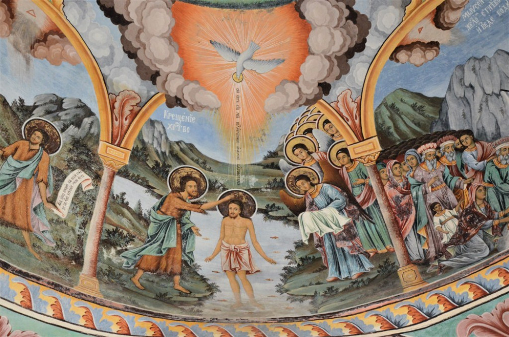 Η Βάπτιση του Κυρίου. Τοιχογραφία στο ναό της Γεννήσεως της Υπεραγίας Θεοτόκου
