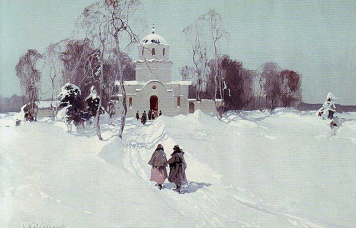 Winter landscape with a church. Artist: Stepan Feodorovich Kolesnikov