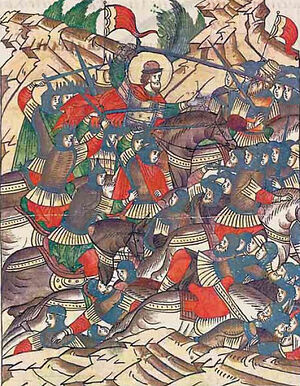 Battle of the Neva. Illuminated Chronicle of Ivan the Terrible, 16th C.