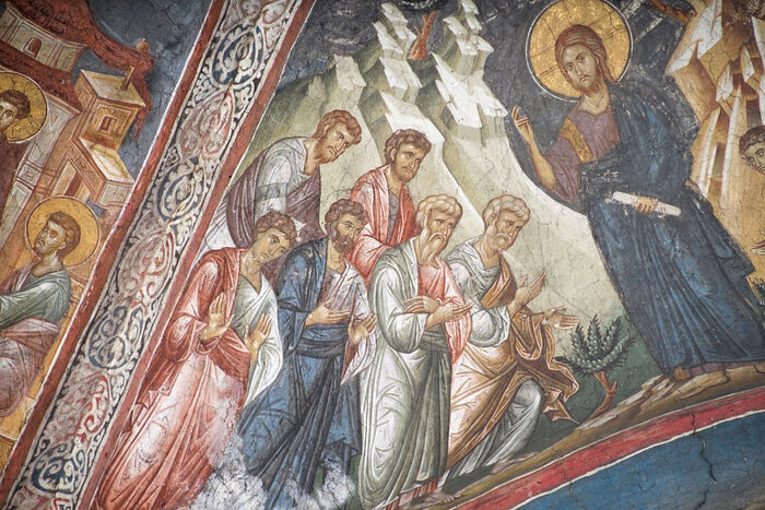 Явление Христа апостолам в Галилее. Фреска монастыря Дечаны (Косово, Сербия)