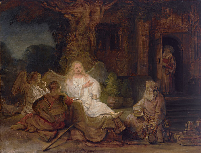 Abraham Serving the Three Angels. By Rembrandt