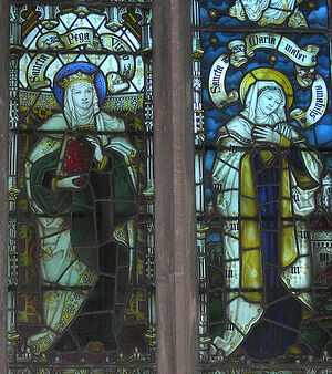 Изображения Богородицы и св. Пеги на восточном витраже церкви в Пикерке, Кембриджшир (предоставила Dr Avril Lumley-Prior)