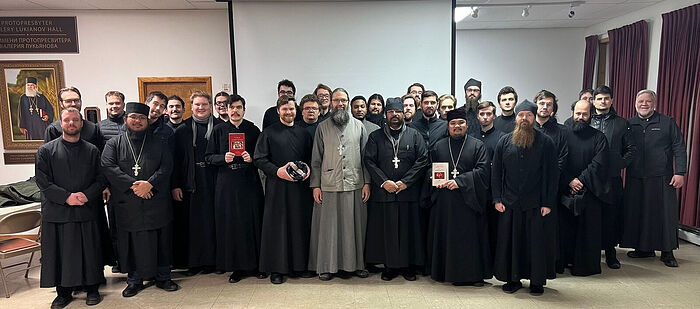 Fr. Joseph with monks and seminarians at Jordanville. Photo: eadiocese.org